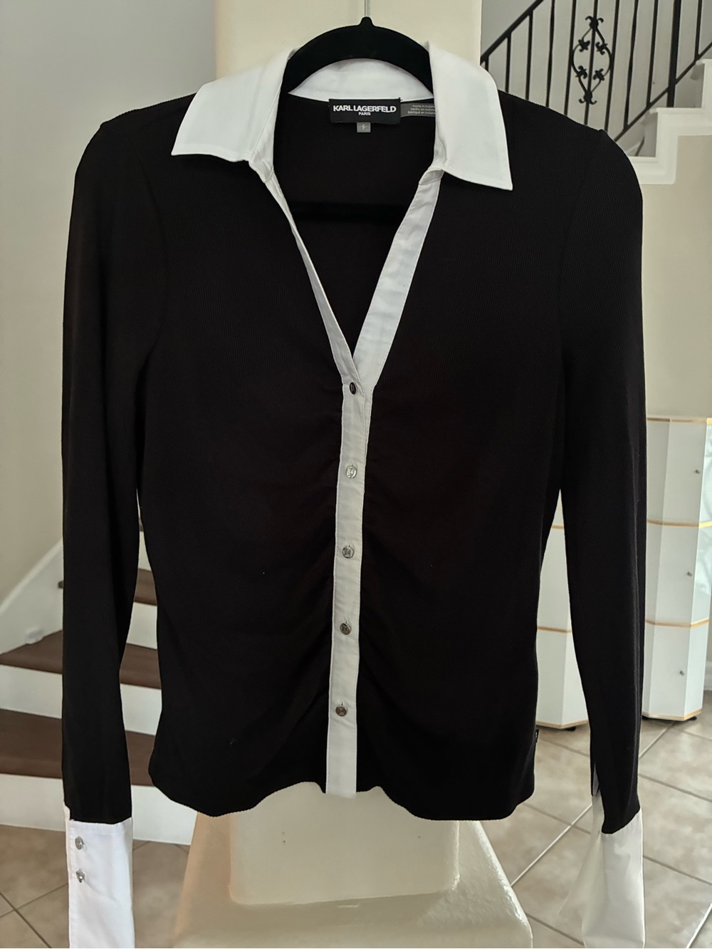 Karl Lagerfeld Black Shirt with White Collar & Cuff Trim